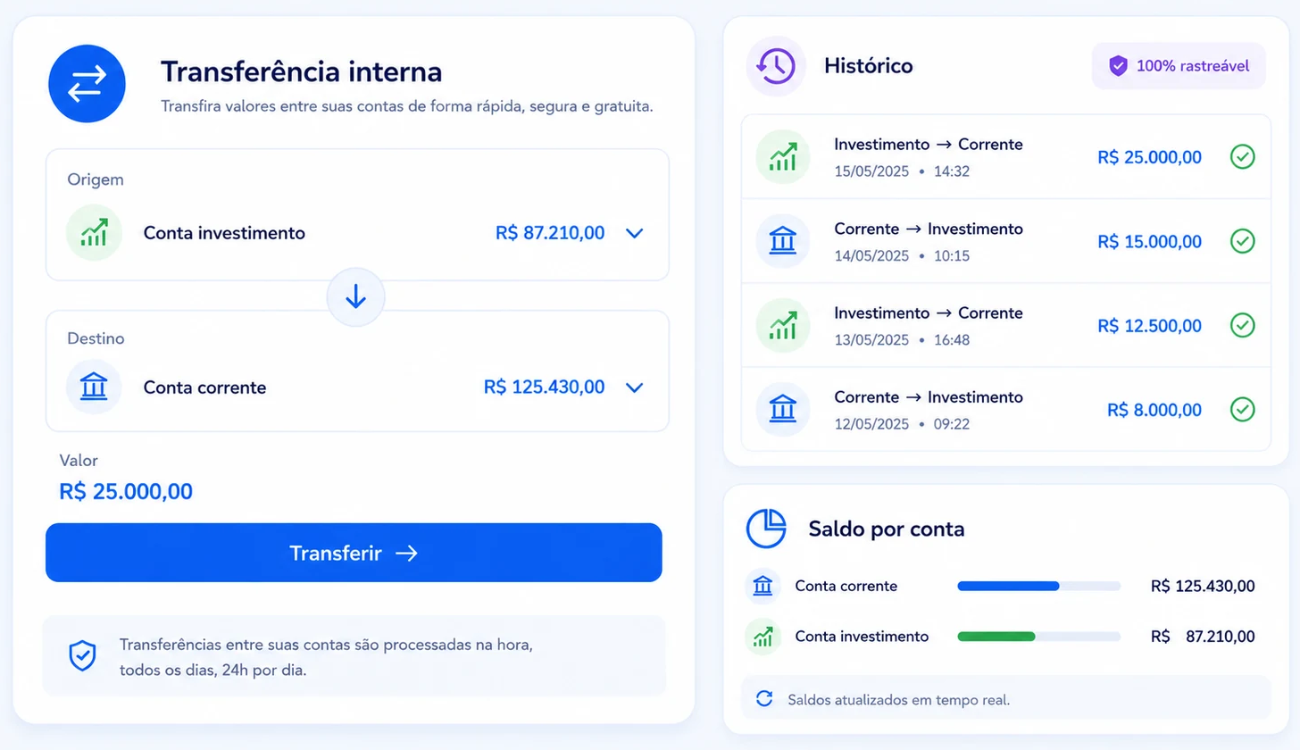 Tela de transferência interna no Bússola Financeiro